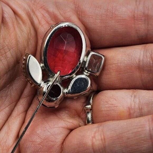 Vintage Rare Huge Glass Stones Open Back Pink Blue Purple Brooch Stick Pin Prong - Picture 5 of 6